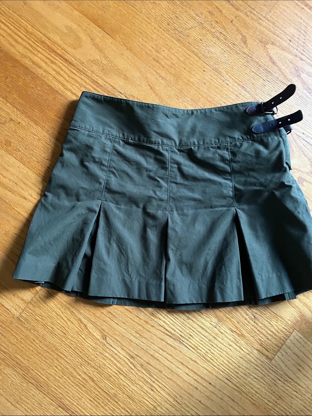 Ralph Lauren Olive Green Pleated Mini Skirt with Buckle Accents